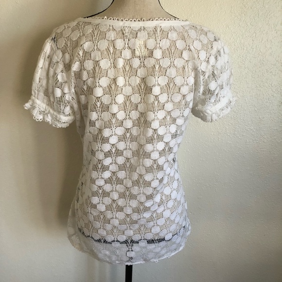 Anthropologie-Nick&Mo Cream lace s/s top w/buttons - Picture 2 of 8